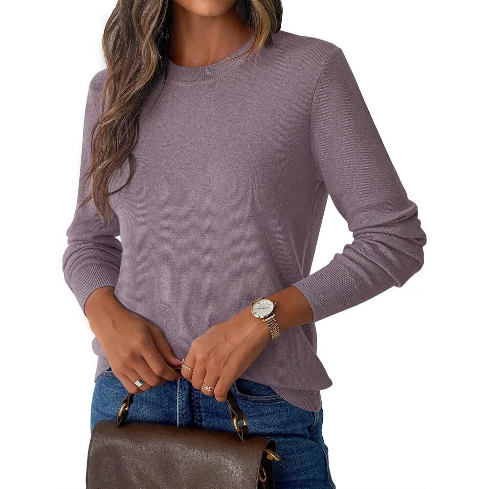 Women's Wool Blend Sweater Crew Neck Long Sleeve Fall Casual Business